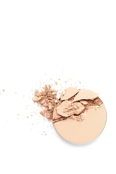 Top view of cracked cosmetic powder isolated on white — Stock Photo