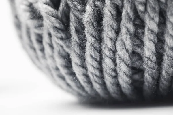 Close up view of grey yarn ball on white background — Stock Photo