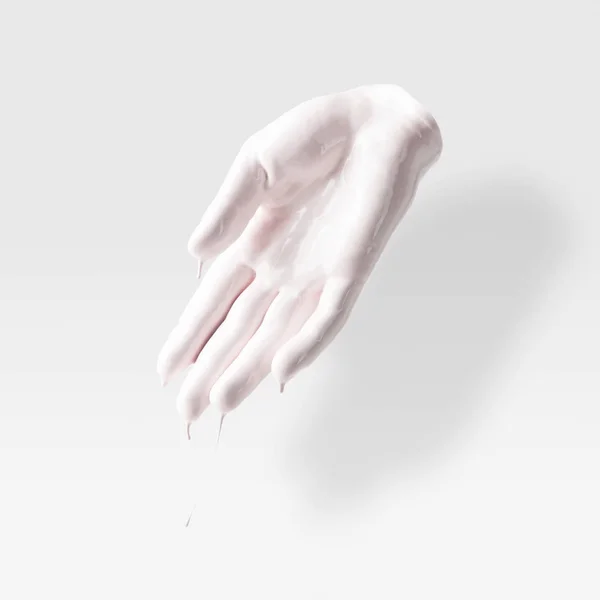 Абстрактна скульптура у формі людської руки в білій фарбі на білому — стокове фото