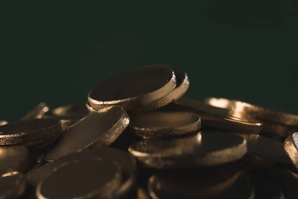 Close up of golden coins on green, st patricks day concept — Stock Photo