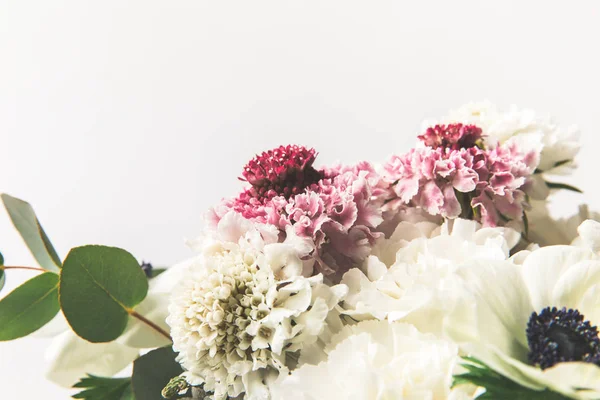 Close up view of beautiful bridal bouquet isolated on grey — Stock Photo