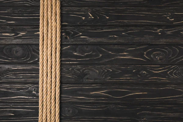 Top view of brown nautical ropes placed in row on wooden tabletop — Stock Photo