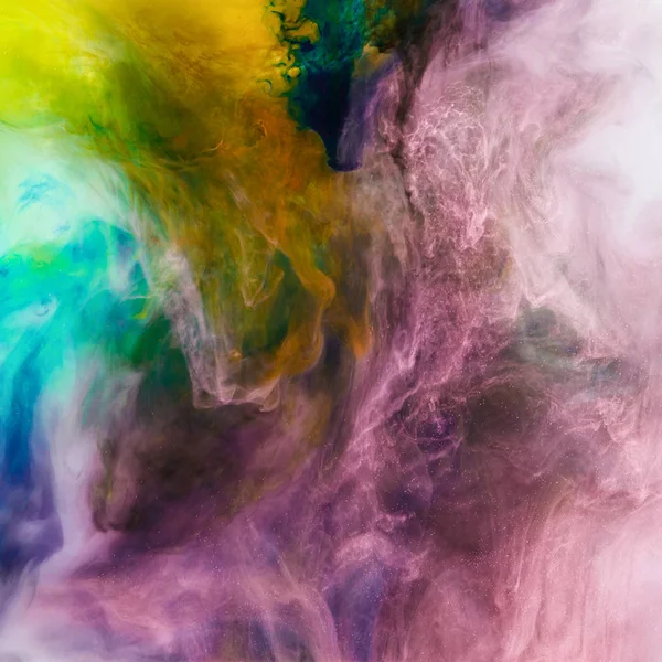 Creative texture with pink, orange and green flowing paint, looks like space — Stock Photo