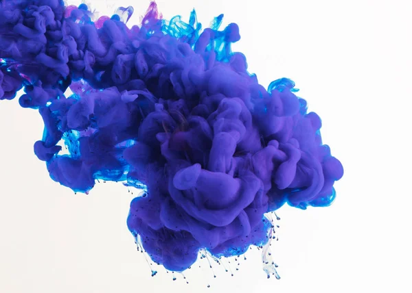 Diseño abstracto con flujo de tinta azul y púrpura en agua, aislado en blanco - foto de stock