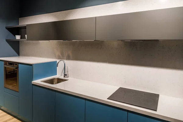 Stylish kitchen with modern style sink — Stock Photo