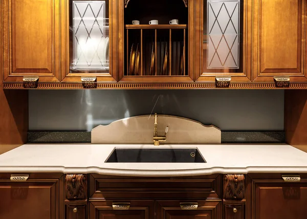 Renovated kitchen interior with vintage style sink — Stock Photo