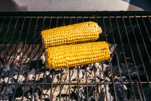 Espigas de milho grelhadas para churrasco ao ar livre — Fotografia de Stock