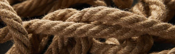 Close up view of rope on black background, panoramic shot — Stock Photo