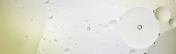 Panoramic shot of abstract light green and grey color background from mixed water and oil bubbles — Stock Photo