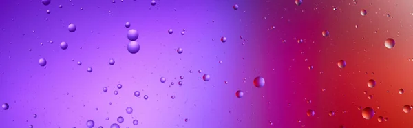 Panoramic shot of Beautiful purple and red color abstract background from mixed water and oil bubbles — Stock Photo