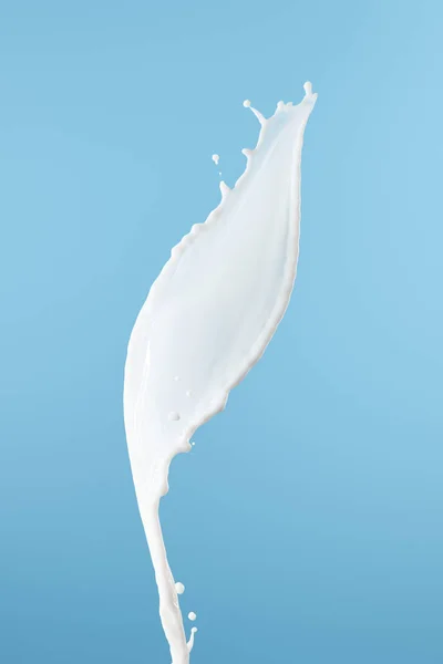 Fresh white milk splash isolated on blue — Stock Photo