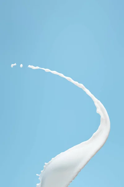 Respingo de leite branco fresco isolado no azul — Fotografia de Stock