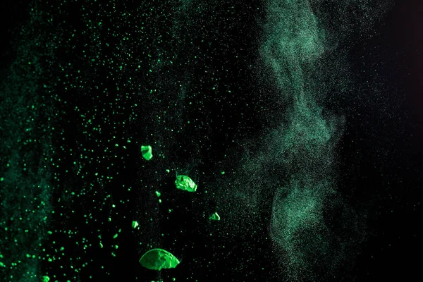 Vert coloré holi peinture explosion sur fond noir — Photo de stock