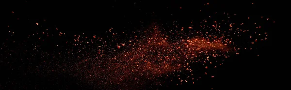 Red colorful holi paint explosion on black background, panoramic shot — Stock Photo