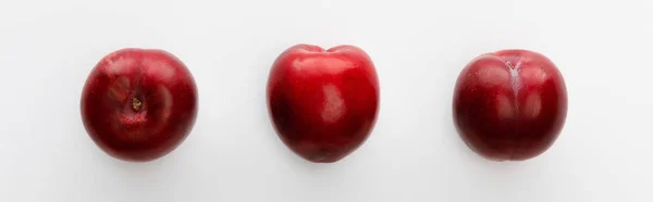 Vista superior de maçãs isoladas em branco, tiro panorâmico — Fotografia de Stock
