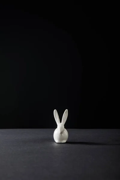 Lapin décoratif isolé sur fond noir, plan panoramique — Photo de stock