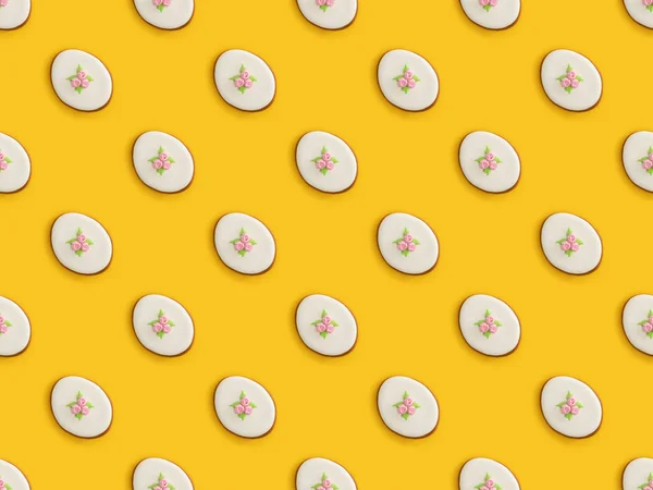 Visão superior de biscoitos de Páscoa isolados em fundo amarelo, padrão sem costura — Fotografia de Stock