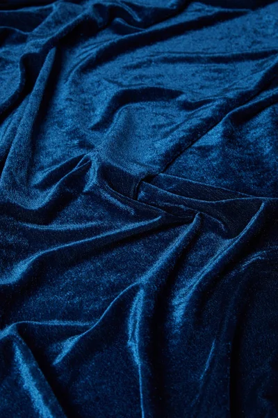 Close up view of blue soft and crumpled velour textured cloth — Stock Photo