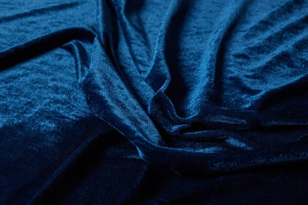 Close up view of blue soft and crumpled velour textured cloth — Stock Photo