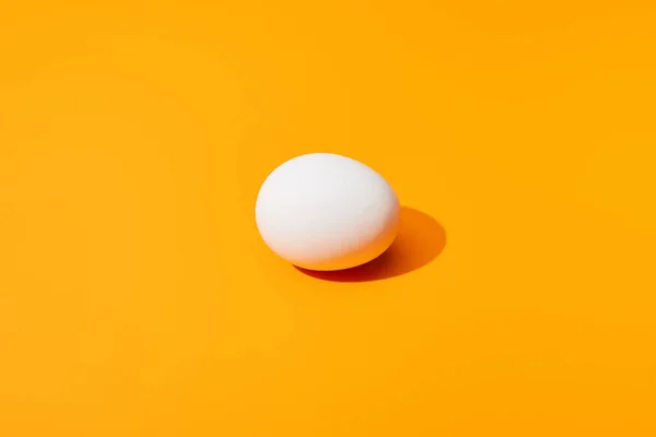 Huevo de pollo blanco fresco sobre fondo de color naranja - foto de stock