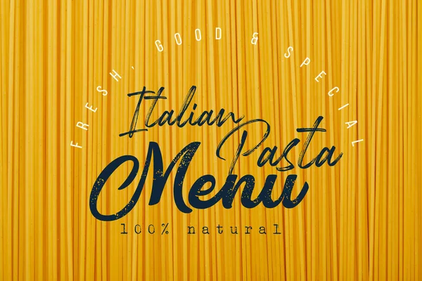 Top view of raw spaghetti seamless background pattern with italian pasta menu illustration — Stock Photo