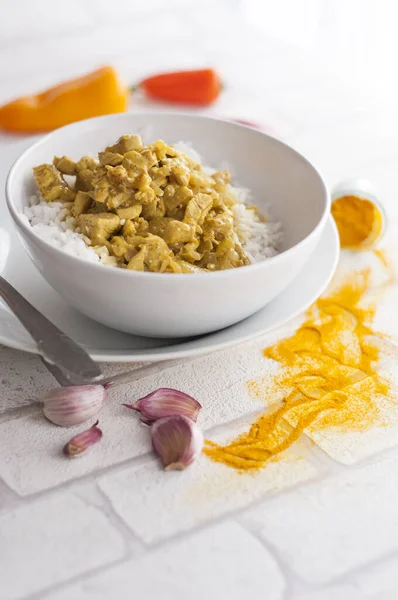 Yellow Curry Chicken Jasmine Rice — Stock Photo, Image