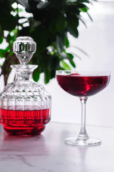Glass Red Wine Strawberry — Stock Photo, Image