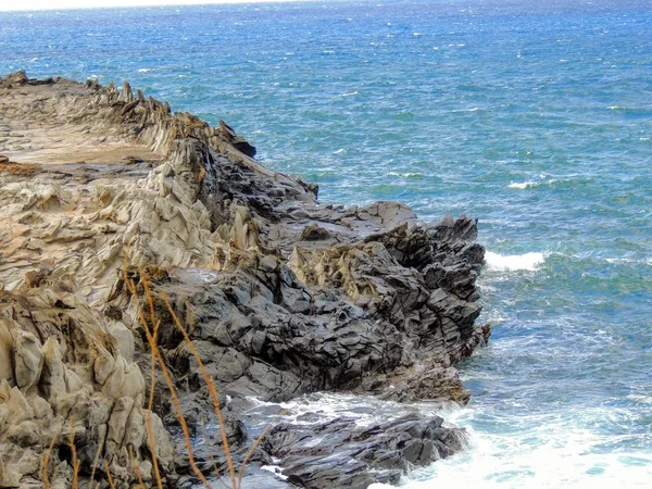 Wybrzeża Lawy Chropowaty Skały Geologiczne Cuda Zużyte Nazwie Zęby Smoki — Zdjęcie stockowe