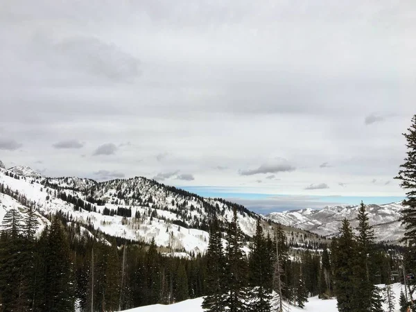 Vinter Majestätisk Utsikt Runt Wasatch Front Klippiga Bergen Brighton Skidort — Stockfoto