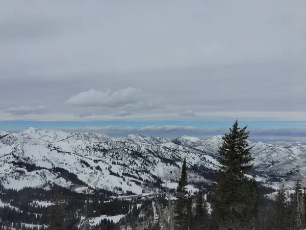 Téli Fenséges Kilátást Wasatch Első Sziklás Hegység Brighton Ski Resort — Stock Fotó