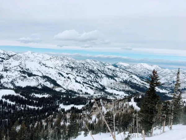 Vinter Majestätisk Utsikt Runt Wasatch Front Klippiga Bergen Brighton Skidort — Stockfoto