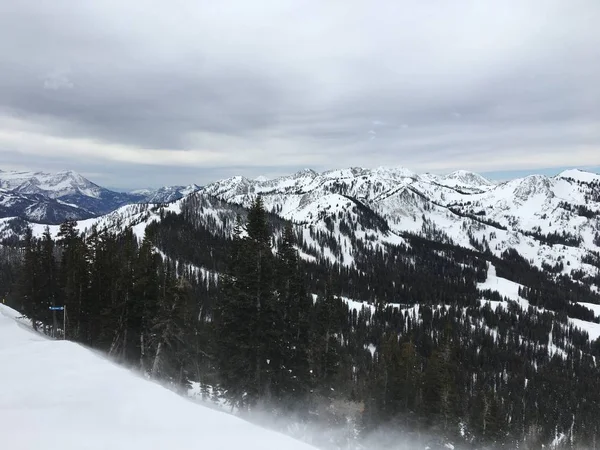 Téli Fenséges Kilátást Wasatch Első Sziklás Hegység Brighton Ski Resort — Stock Fotó