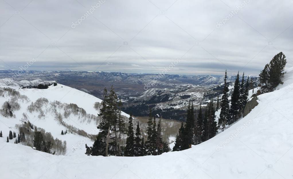 Winter majestic views around Wasatch Front Rocky Mountains, Brighton Ski Resort, close to Salt Lake and Heber Valley, Park City, USA