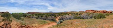 Desert panoramic Views from hiking trails around St. George Utah around Beck Hill, Chuckwalla, Turtle Wall, Paradise Rim, and Halfway Wash trails, in Western USA clipart