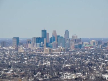 Havadan görünümü Minneapolis Minnesota Amerika Birleşik Devletleri'nde ile komşu eyalet başkenti St. Paul 