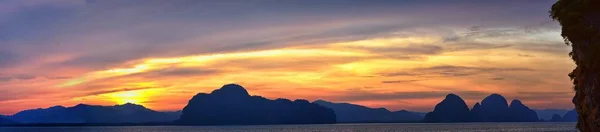 Islands Sunset Ocean Panorama Views Phuket Deep Red Orange Purple — Stock Photo, Image