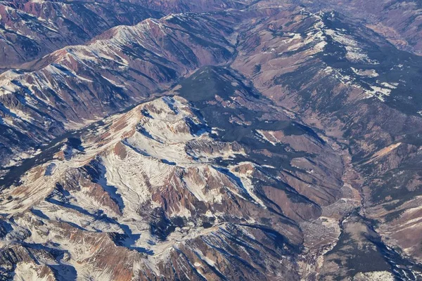 Colorado Sziklás Hegység Légi Panoráma Repülőgépről Elvont Tájak Csúcsok Kanyonok — Stock Fotó