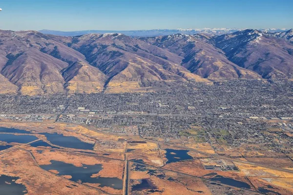 Wasatch Front Rocky Mountain Range Vista Aérea Desde Avión Otoño — Foto de Stock
