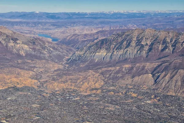 Wasatch Front Rocky Mountain Range Αεροφωτογραφία Από Αεροπλάνο Φθινόπωρο Συμπεριλαμβανομένων — Φωτογραφία Αρχείου