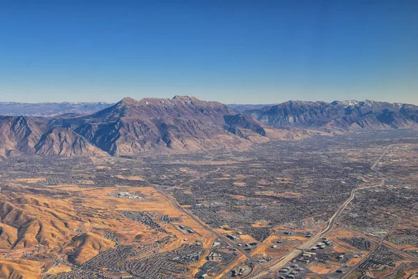 Wasatch Front Rocky Mountain Range Αεροφωτογραφία Από Αεροπλάνο Φθινόπωρο Συμπεριλαμβανομένων — Φωτογραφία Αρχείου