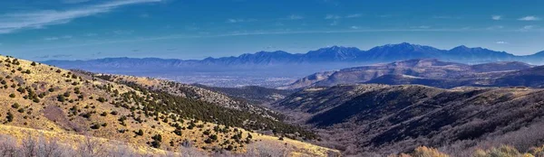 Pohled Wasatch Front Skalnaté Hory Pohoří Oquirrh Podzimními Listy Pěší — Stock fotografie