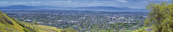 Provo Landskap Och Utah Lake Utsikt Från Bonneville Shoreline Trail — Stockfoto