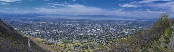 Provo Τοπίο Και Γιούτα Θέα Στη Λίμνη Από Bonneville Shoreline — Φωτογραφία Αρχείου