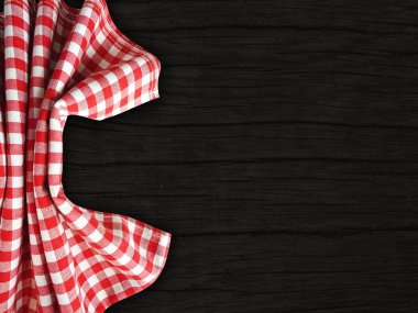 Piknik beyaz ve kırmızı masa örtüsü eski yıkılan ahşap üzerine