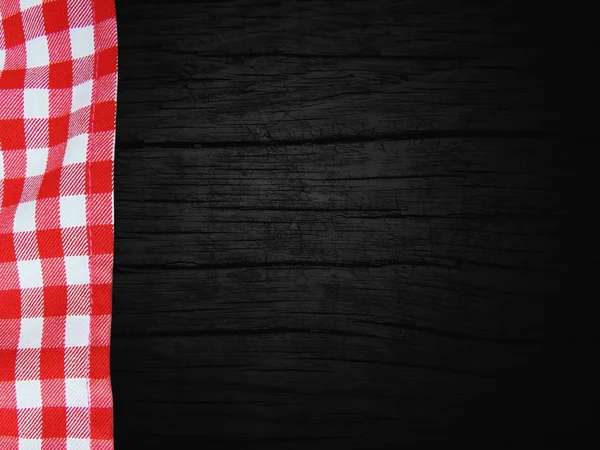 Picknick Weiße Und Rote Tischdecke Auf Altem Zerstörtem Holz — Stockfoto