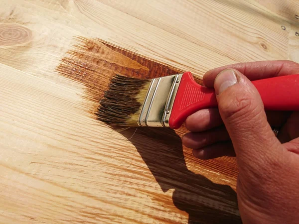 Holzoberflächen Mit Dem Pinsel Bemalen — Stockfoto