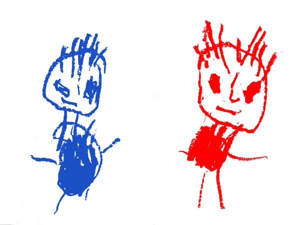 Children Drawing Shows Two Figures Different Colors — Stock Photo, Image