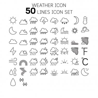 Hava için ince çizgi simgeler vektör çizim.