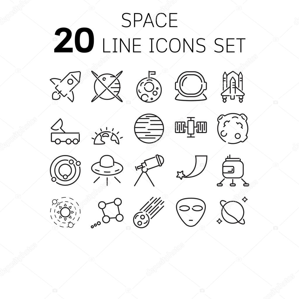 Vector illustration of thin line icons for space.