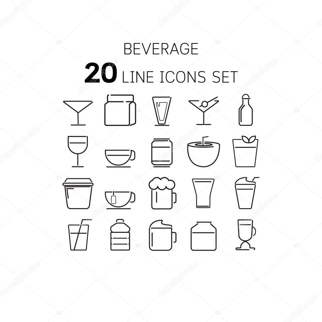 Vector illustration of thin line icons for Beverage.